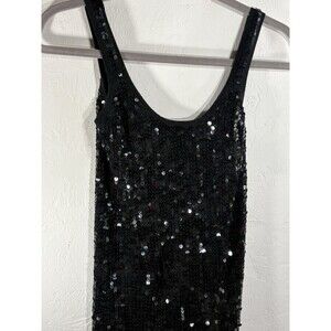 Bebe Black Sequin Silk Sz Small Woman’s Tank Top Stretch Party, Cocktail Shirt